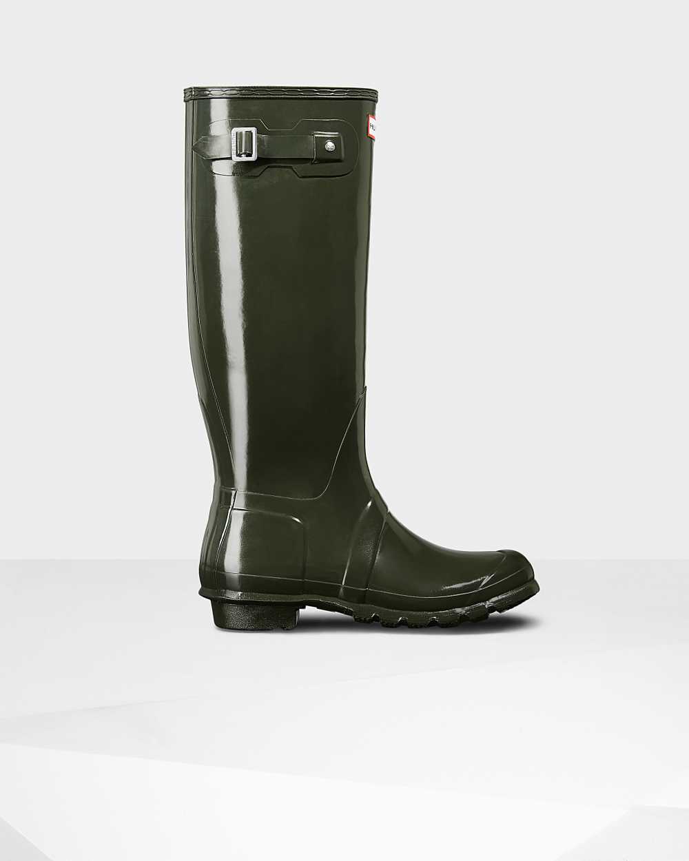 Womens Hunter Original Tall Gloss Rain Boots Dark Olive | LGKQXC-538